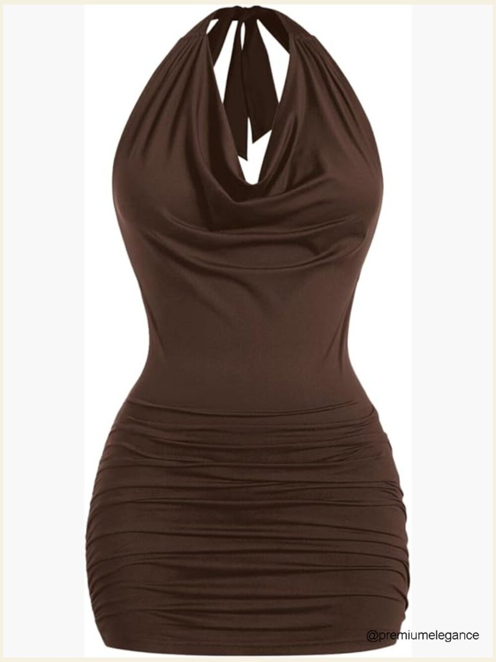 Backless Halter Cowl Neck Ruched Bodycon Mini Dress for Party